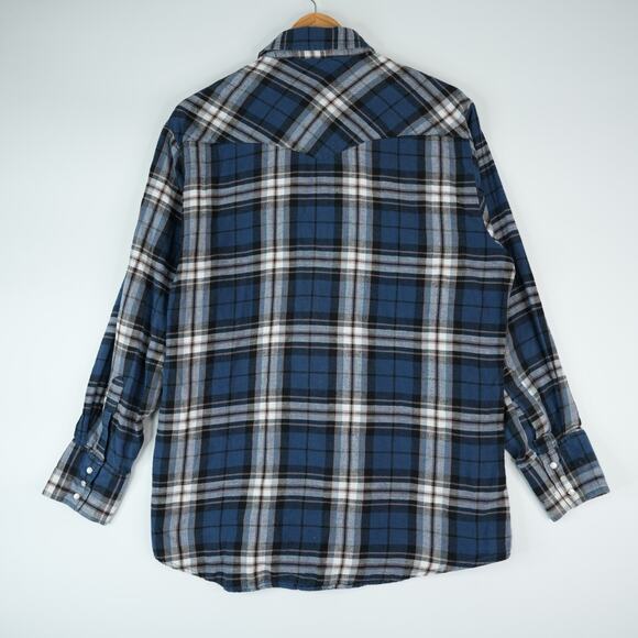 Plains Western Wear Shirt Mens Large Blue Plaid Pearl Snap Long Sleeve Cowboy - Picture 2 of 7